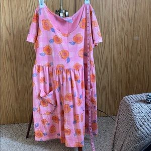 Watercolor Print Pink Babydoll Dress